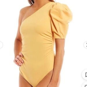 NWT Free People Intimately Women’s Sunset Gold One Shoulder Bodysuit Size Medium